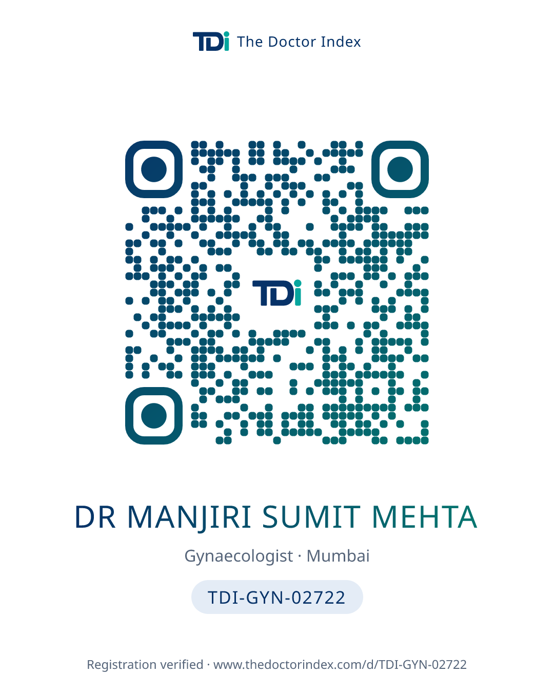 QR card for Dr Manjiri Sumit Mehta, TDI-GYN-02722