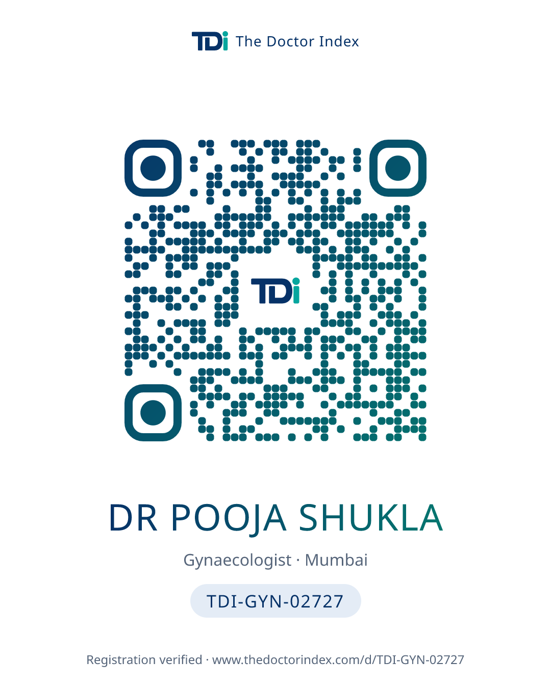 QR card for Dr Pooja Shukla, TDI-GYN-02727