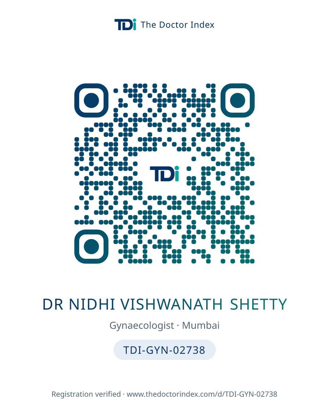 QR card for Dr Nidhi Vishwanath Shetty, TDI-GYN-02738