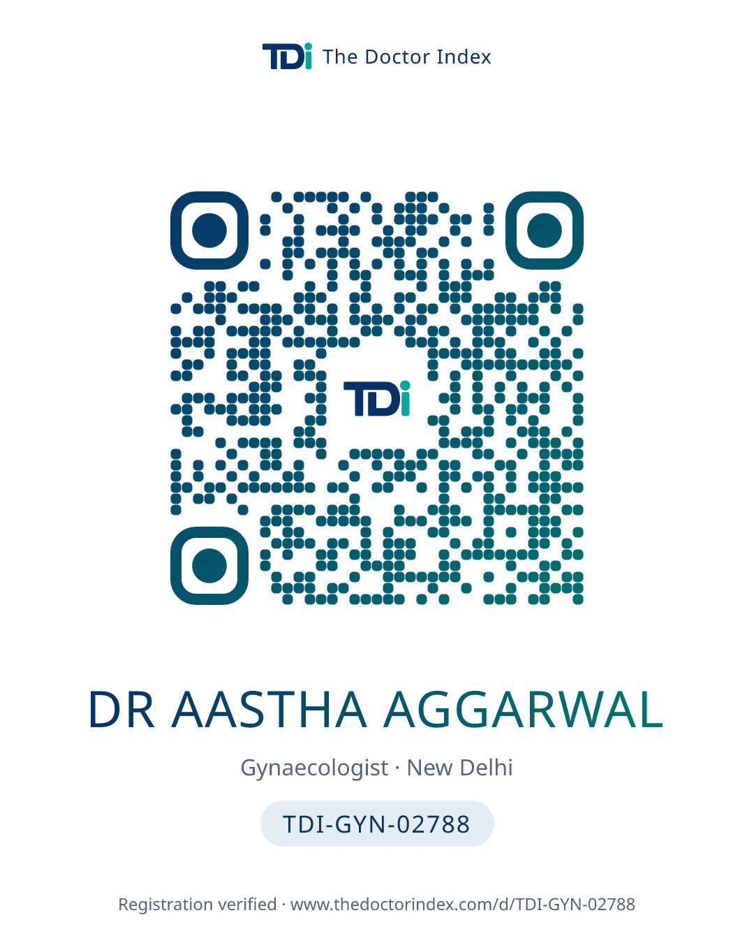 QR card for Dr Aastha Aggarwal, TDI-GYN-02788