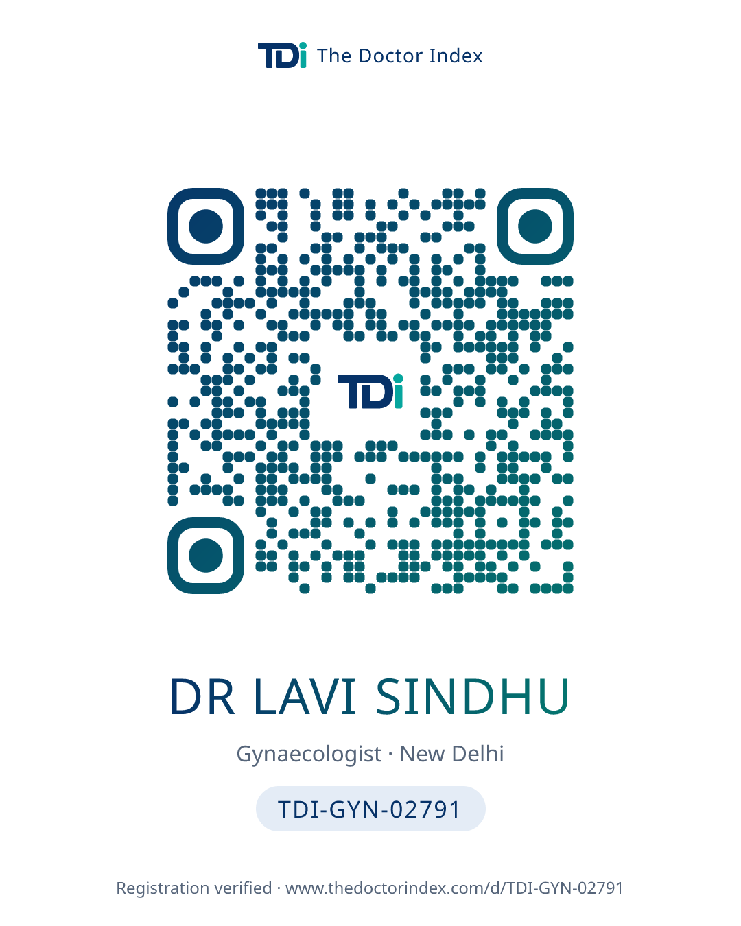 QR card for Dr Lavi Sindhu, TDI-GYN-02791