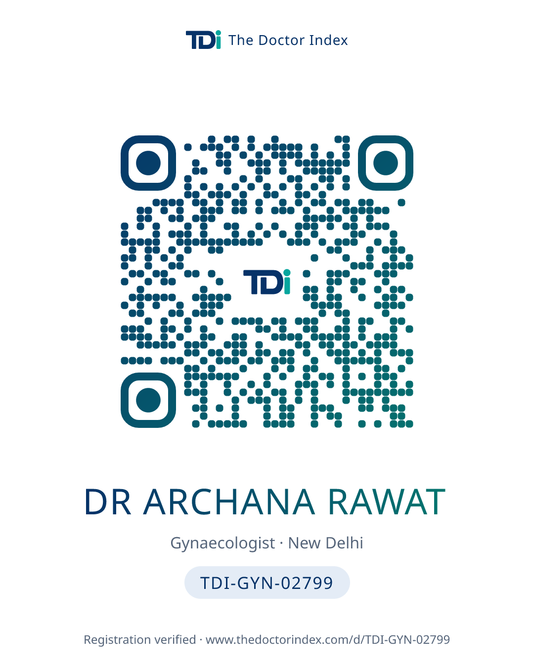 QR card for Dr Archana Rawat, TDI-GYN-02799