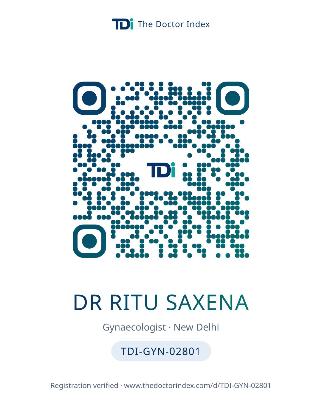 QR card for Dr Ritu Saxena, TDI-GYN-02801