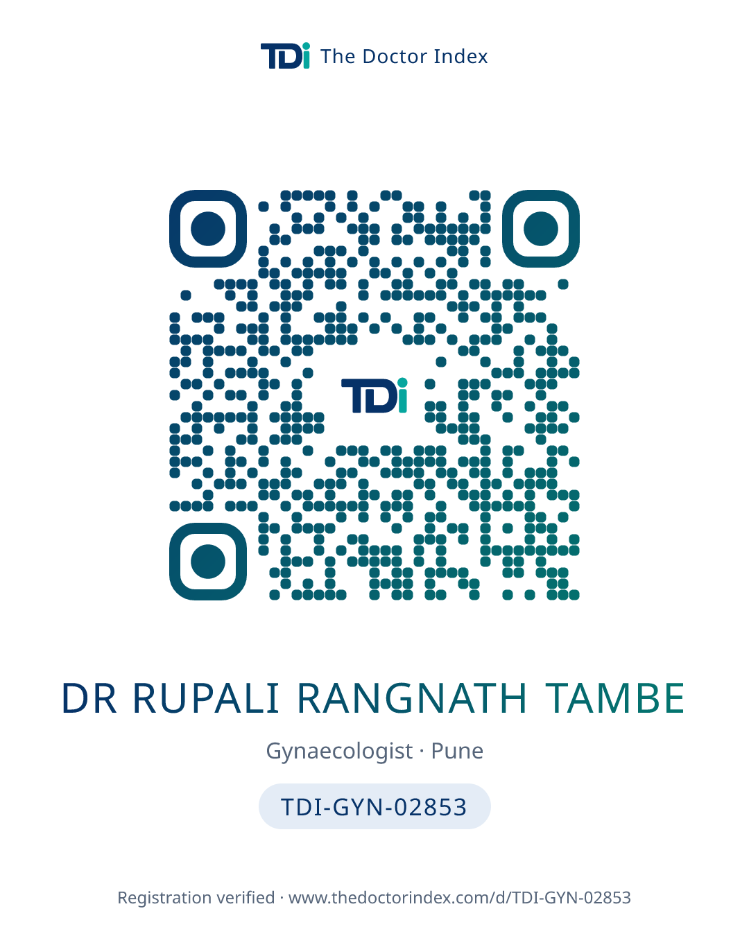 QR card for Dr Rupali Rangnath Tambe, TDI-GYN-02853