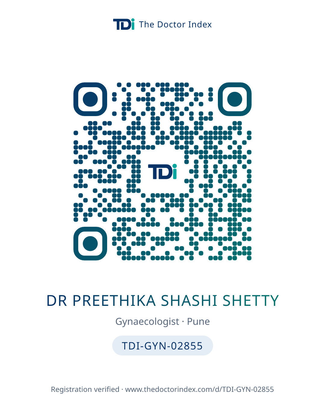 QR card for Dr Preethika Shashi Shetty, TDI-GYN-02855