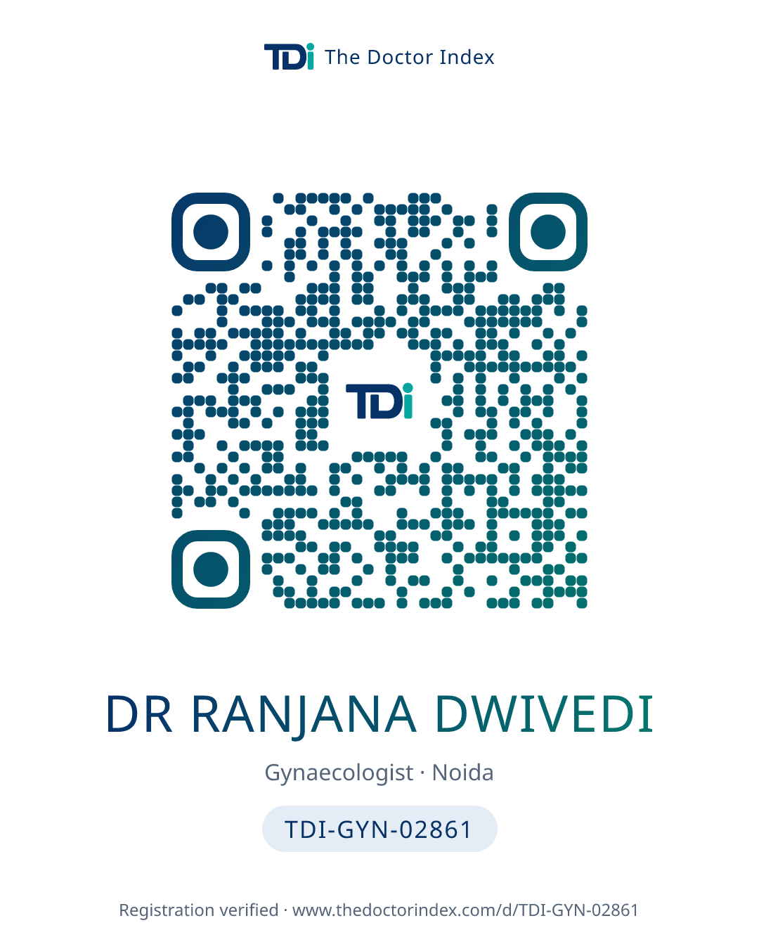 QR card for Dr Ranjana Dwivedi, TDI-GYN-02861