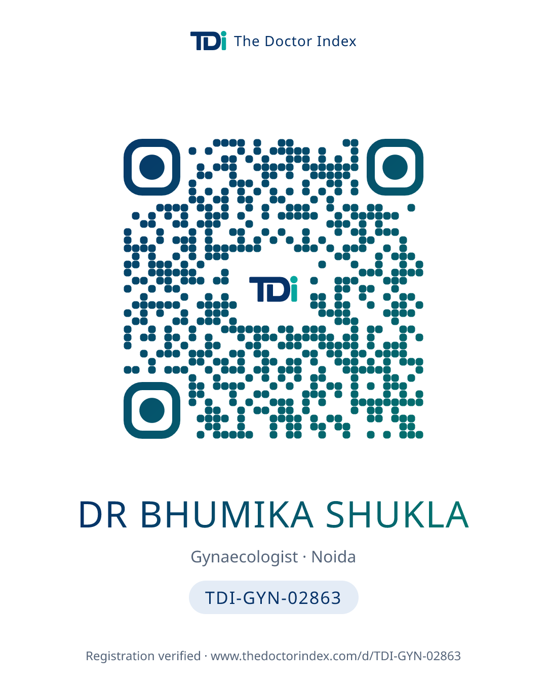 QR card for Dr Bhumika Shukla, TDI-GYN-02863
