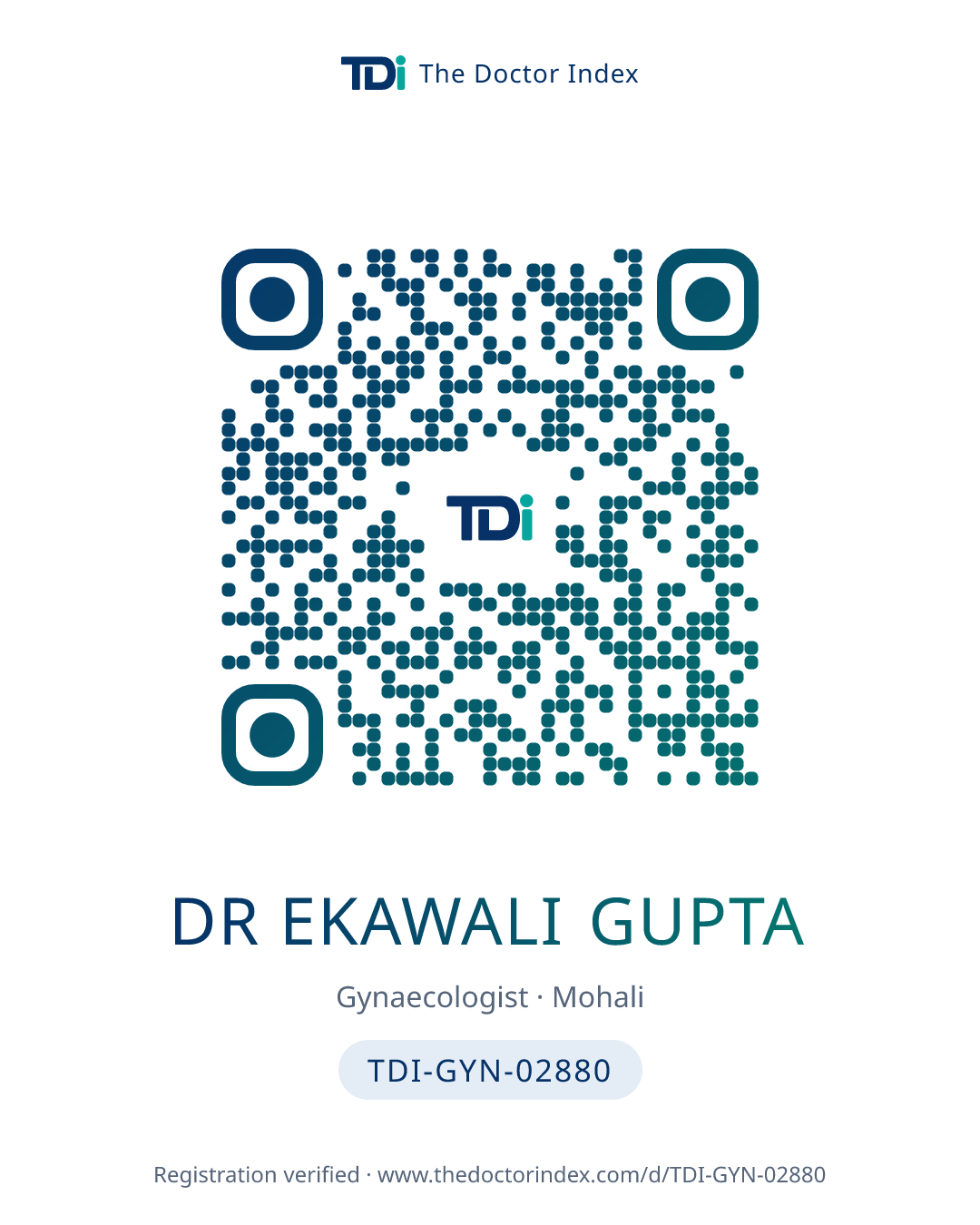 QR card for Dr Ekawali Gupta, TDI-GYN-02880