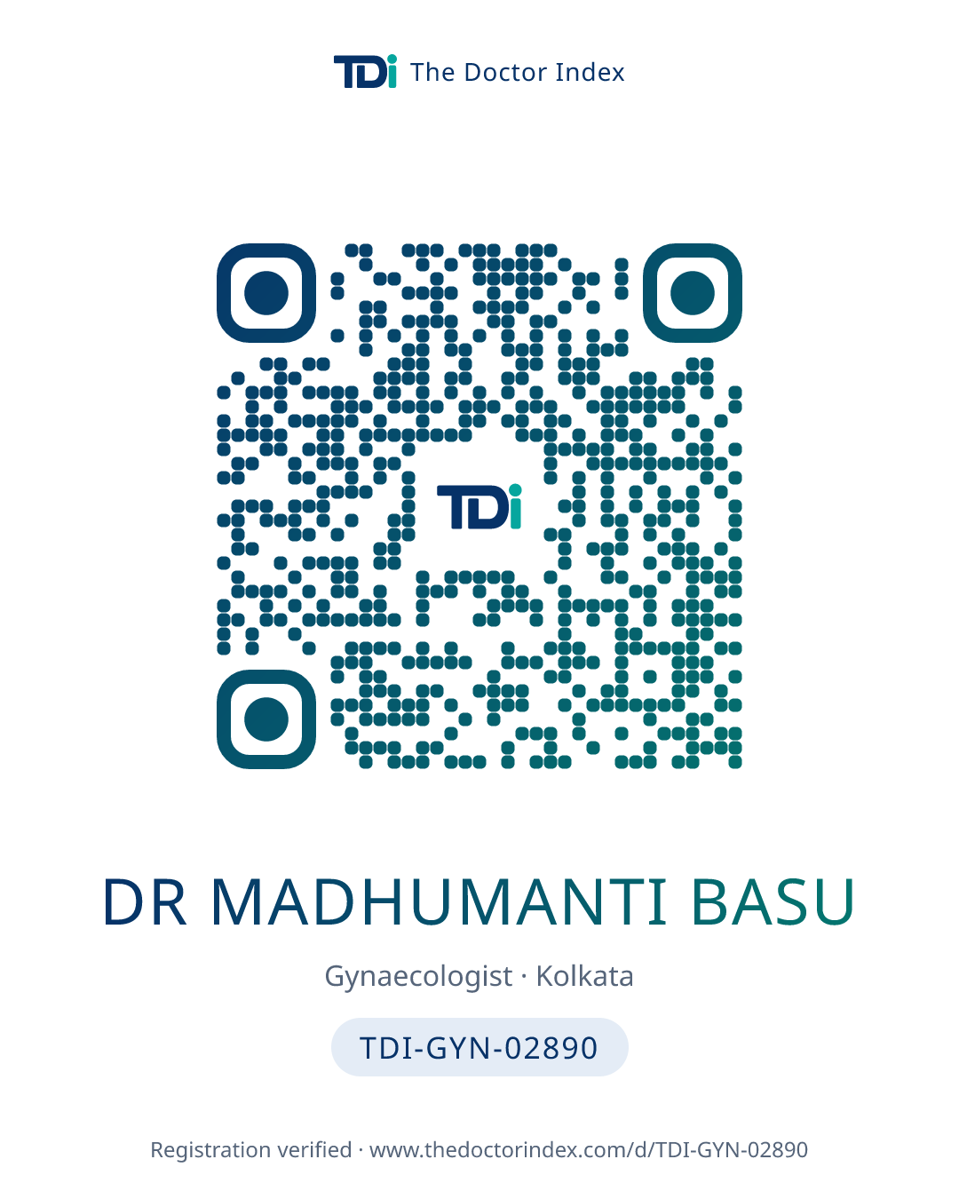 QR card for Dr Madhumanti Basu, TDI-GYN-02890