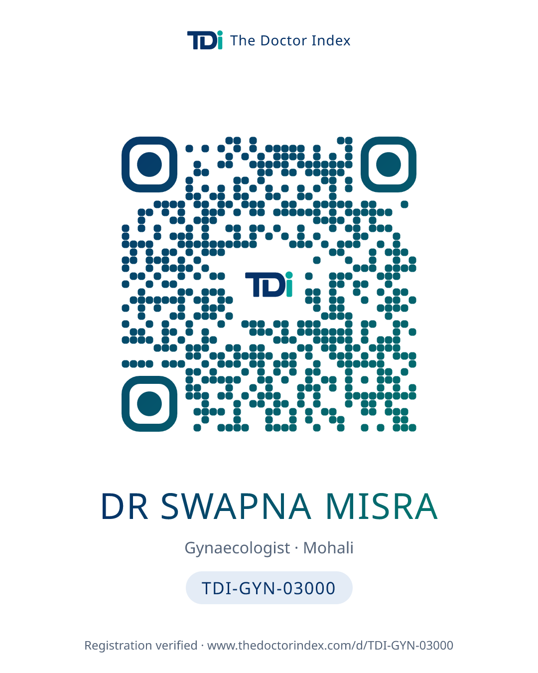 QR card for Dr Swapna Misra, TDI-GYN-03000
