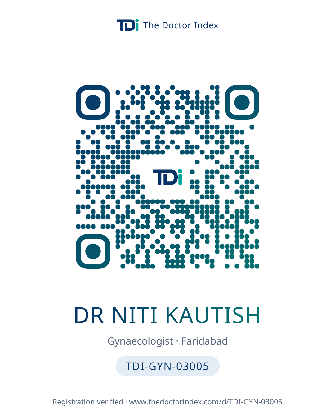 QR card for Dr Niti Kautish, TDI-GYN-03005