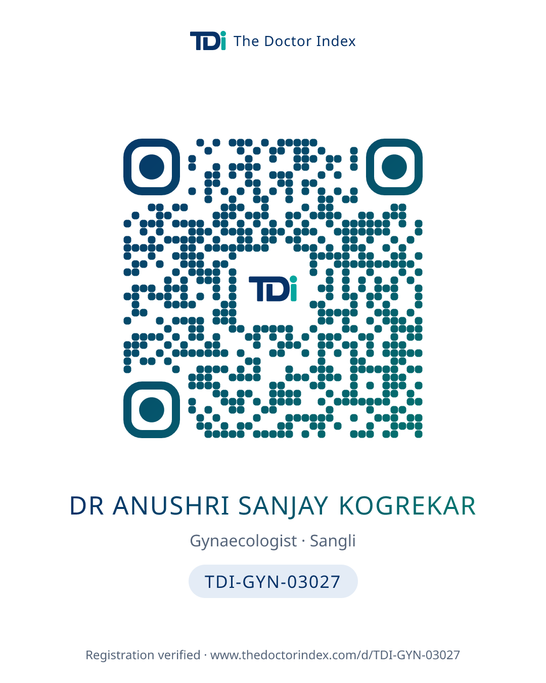 QR card for Dr Anushri Sanjay Kogrekar, TDI-GYN-03027