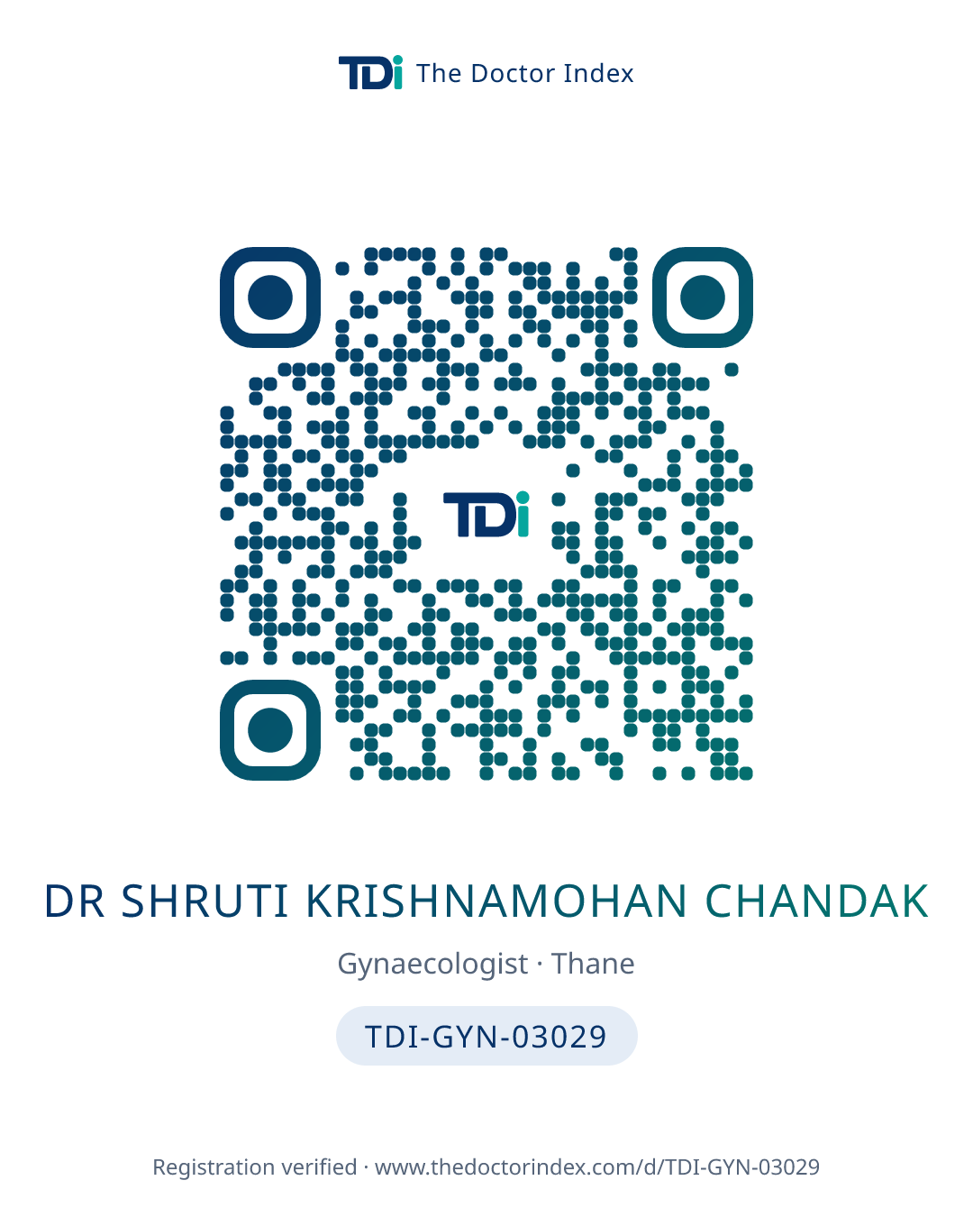 QR card for Dr Shruti Krishnamohan Chandak, TDI-GYN-03029