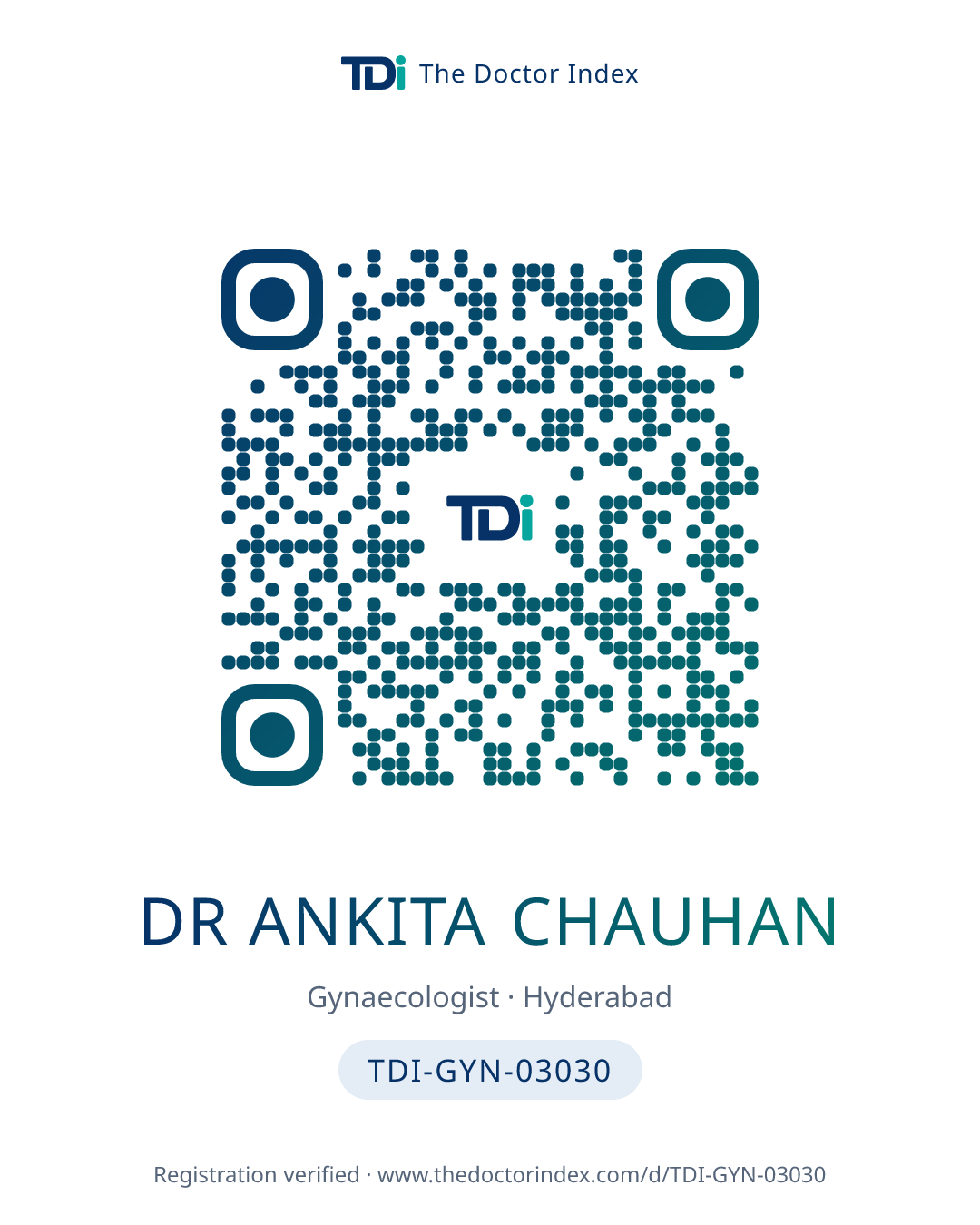 QR card for Dr Ankita Chauhan, TDI-GYN-03030