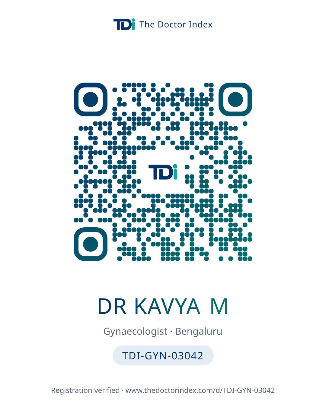 QR card for Dr Kavya M, TDI-GYN-03042