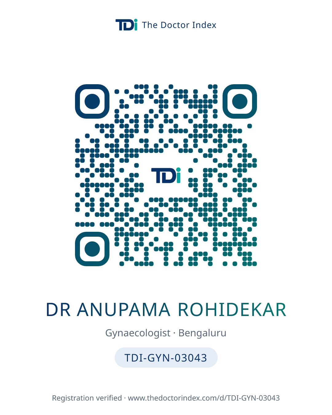 QR card for Dr Anupama Rohidekar, TDI-GYN-03043