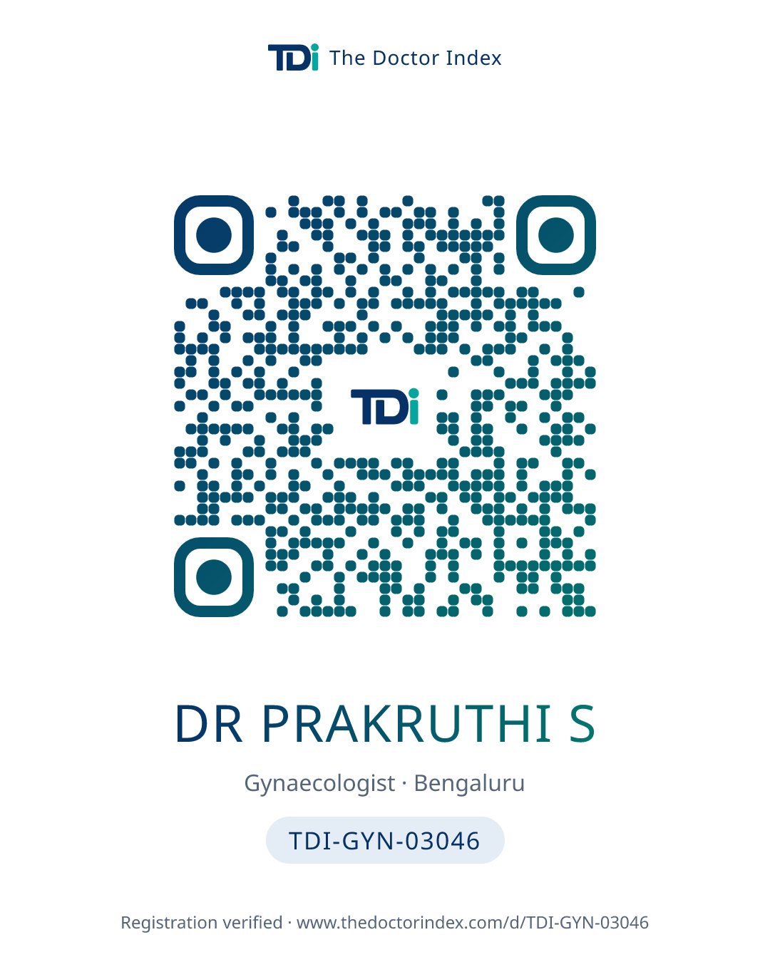 QR card for Dr Prakruthi S, TDI-GYN-03046