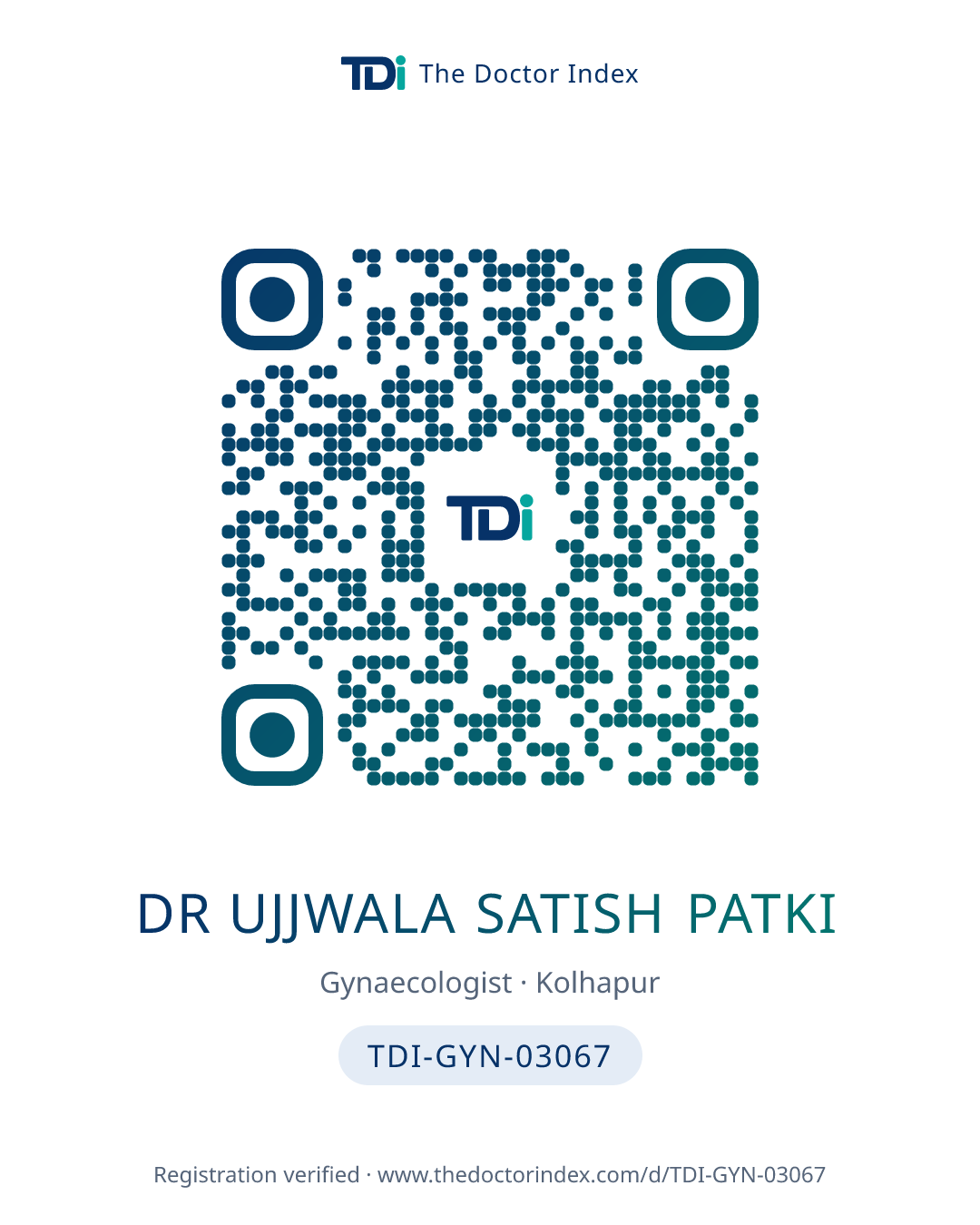 QR card for Dr Ujjwala Satish Patki, TDI-GYN-03067