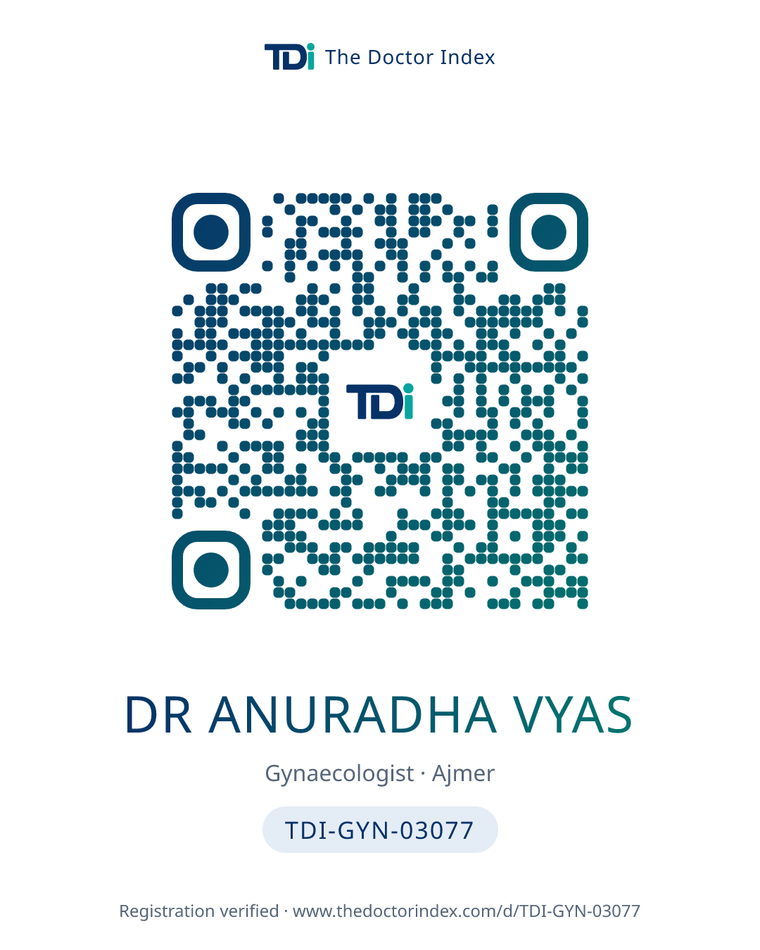 QR card for Dr Anuradha Vyas, TDI-GYN-03077