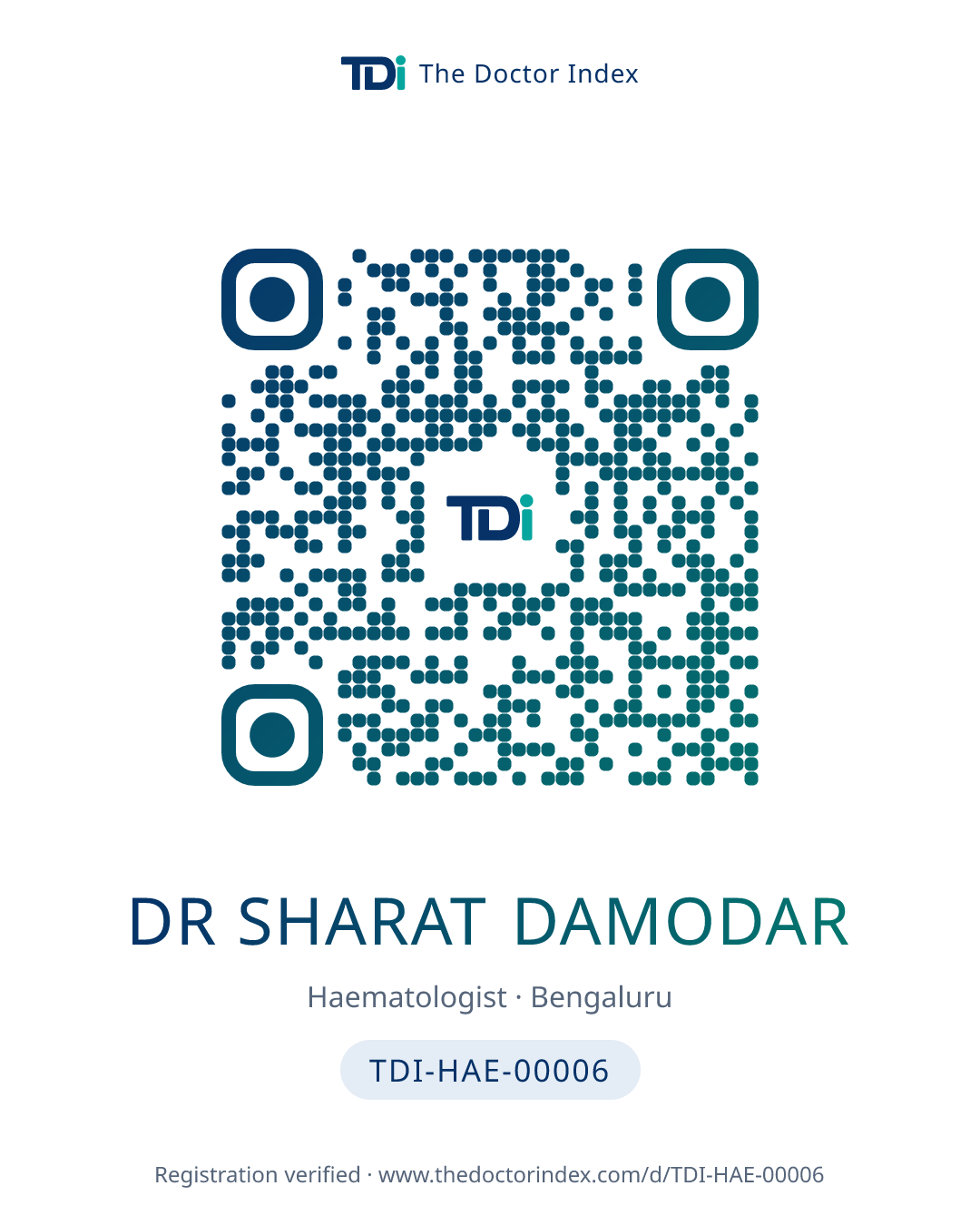 QR card for Dr Sharat Damodar, TDI-HAE-00006