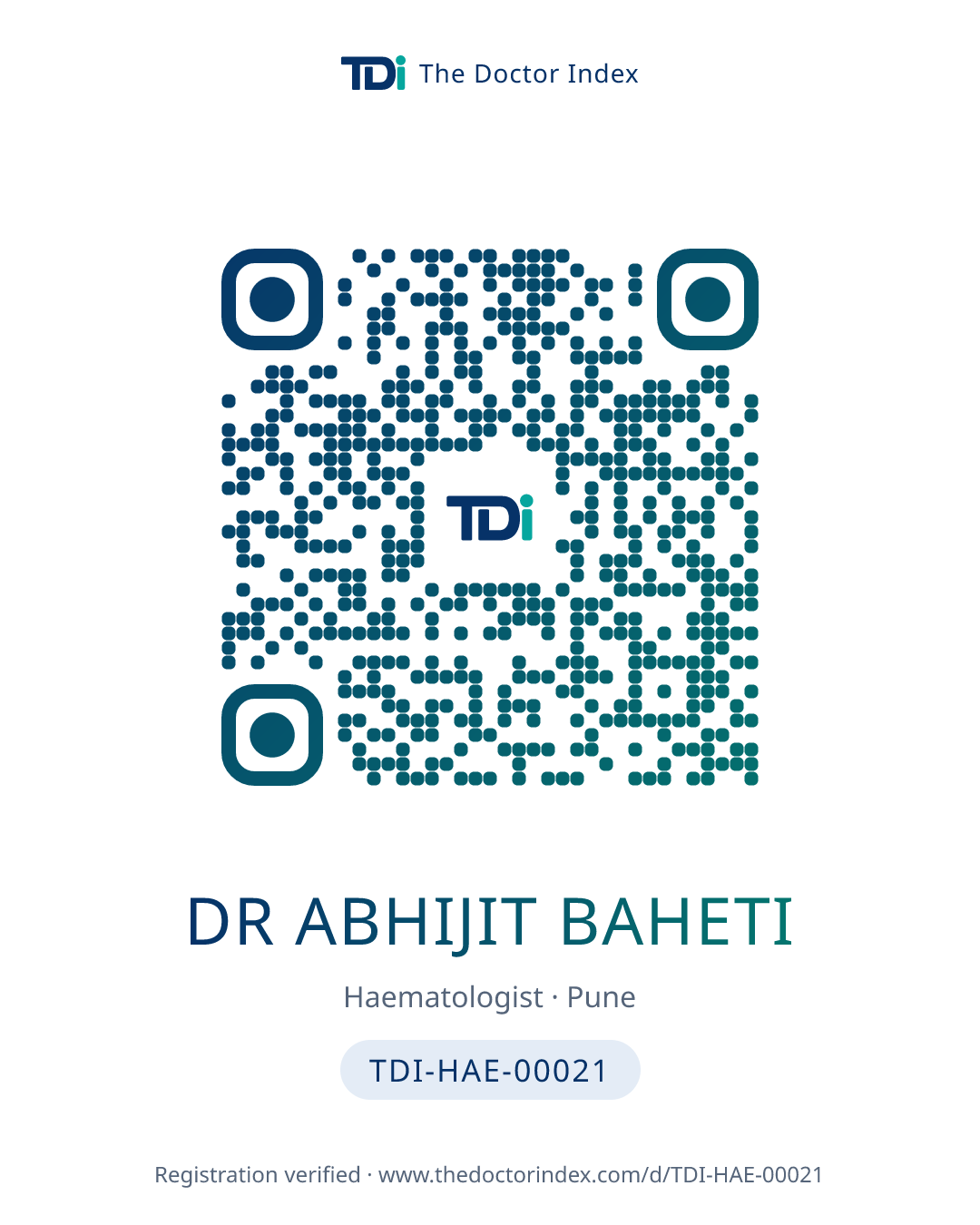 QR card for Dr Abhijit Baheti, TDI-HAE-00021