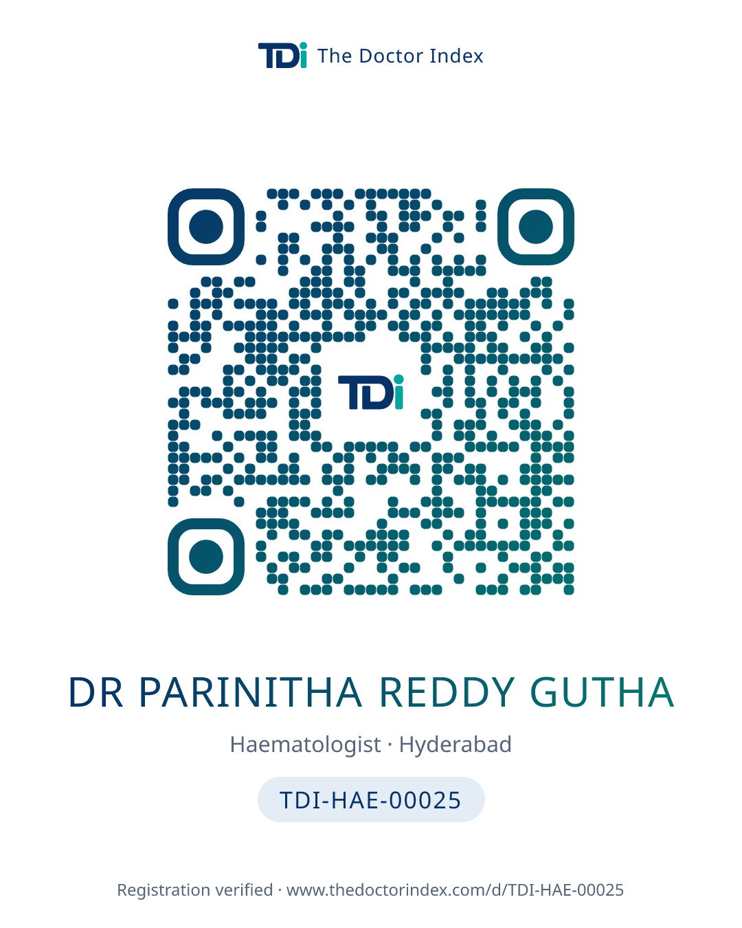 QR card for Dr Parinitha Reddy Gutha, TDI-HAE-00025