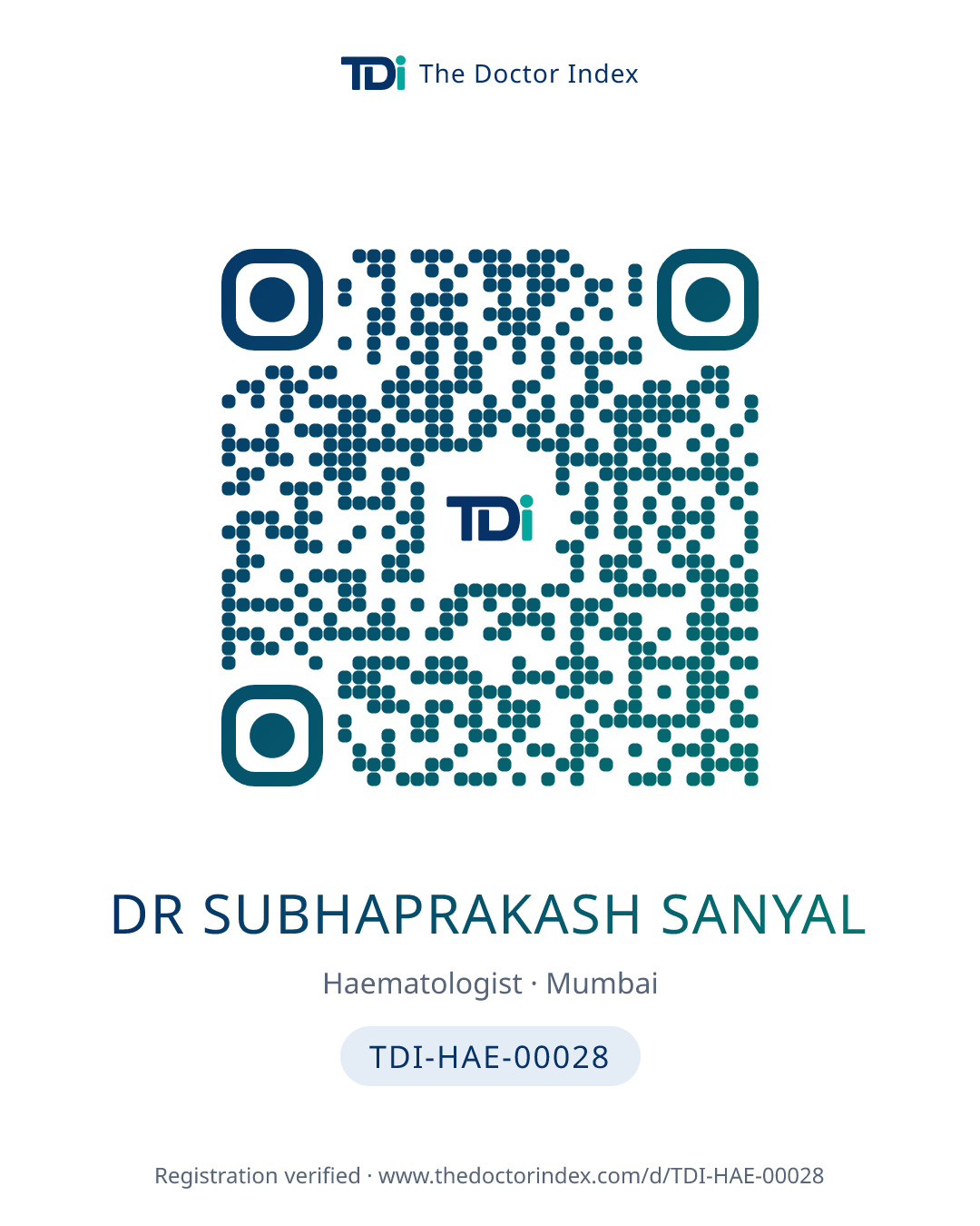 QR card for Dr Subhaprakash Sanyal, TDI-HAE-00028