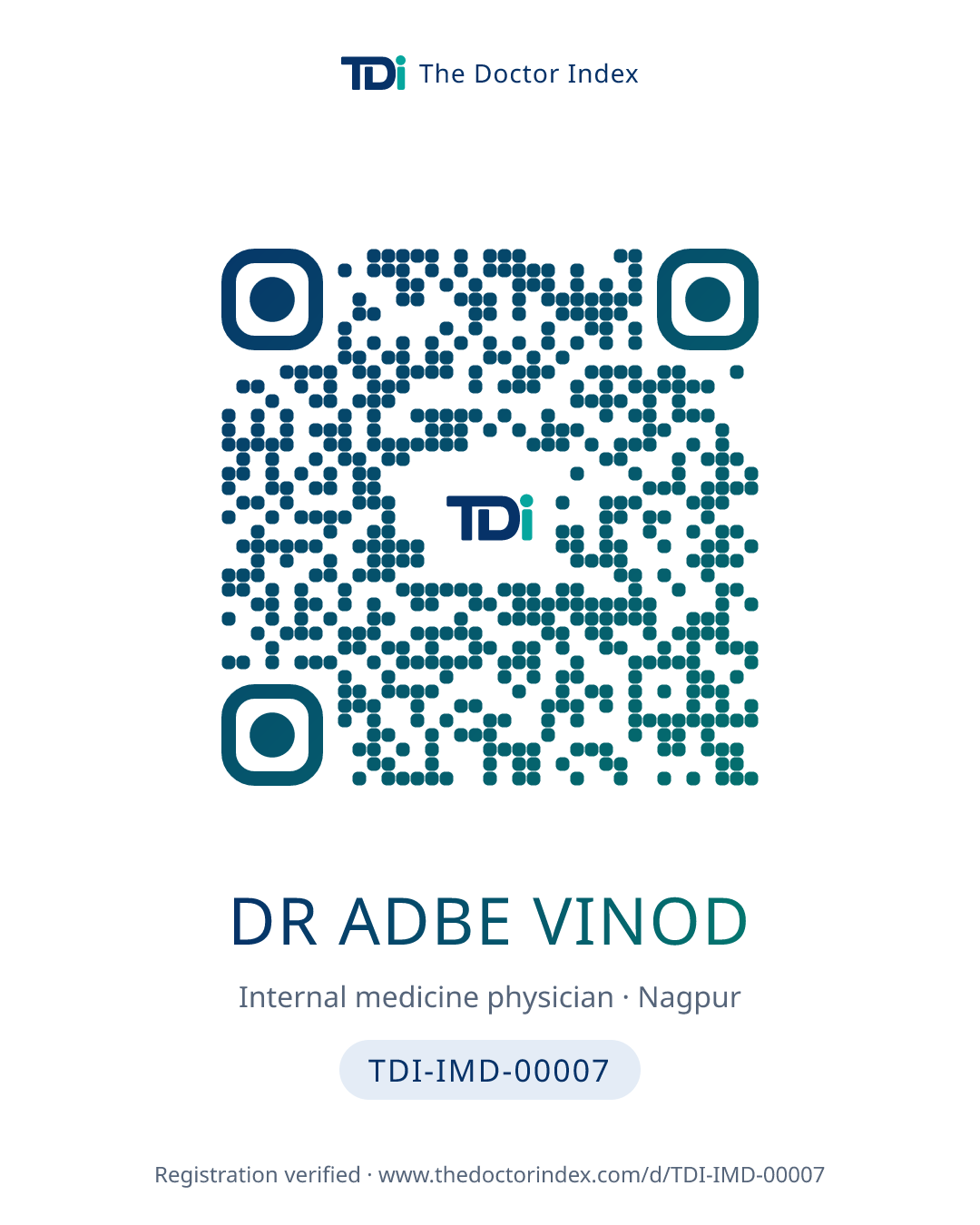 QR card for Dr Adbe Vinod, TDI-IMD-00007