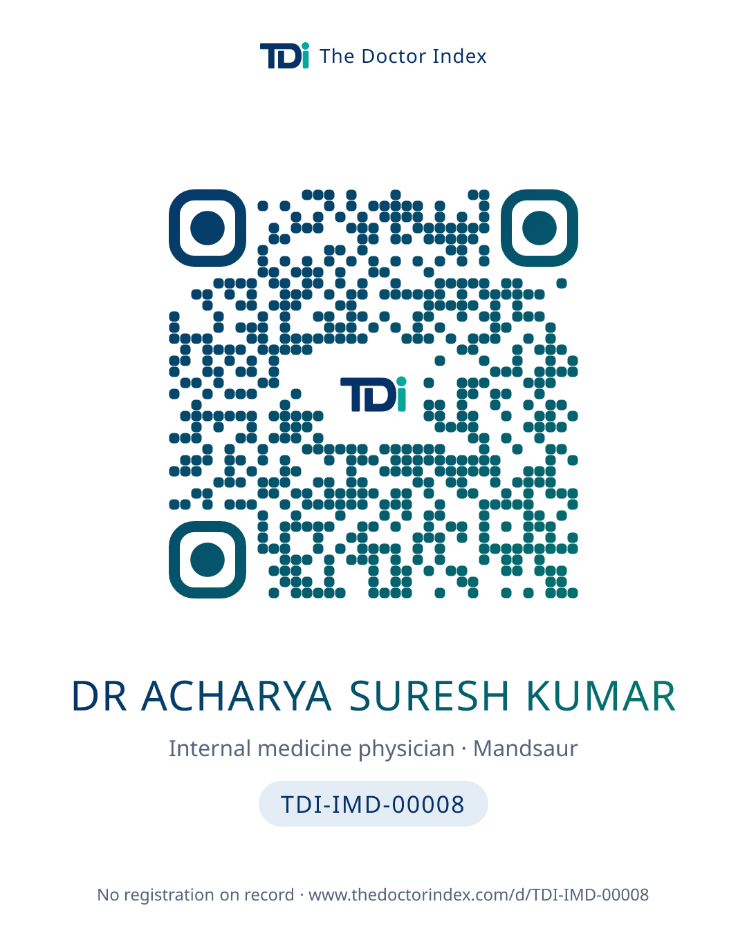 QR card for Dr Acharya Suresh Kumar, TDI-IMD-00008