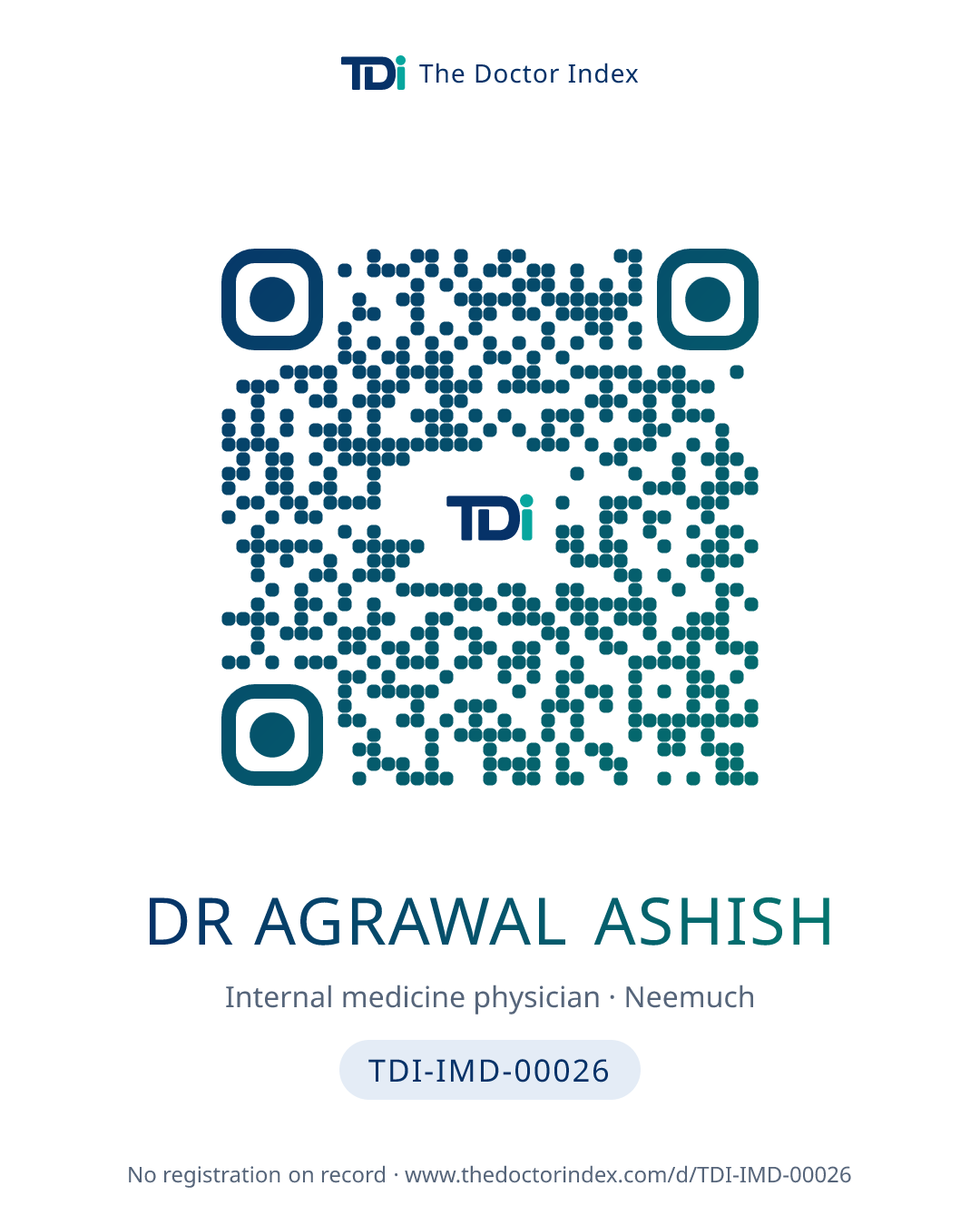 QR card for Dr Agrawal Ashish, TDI-IMD-00026