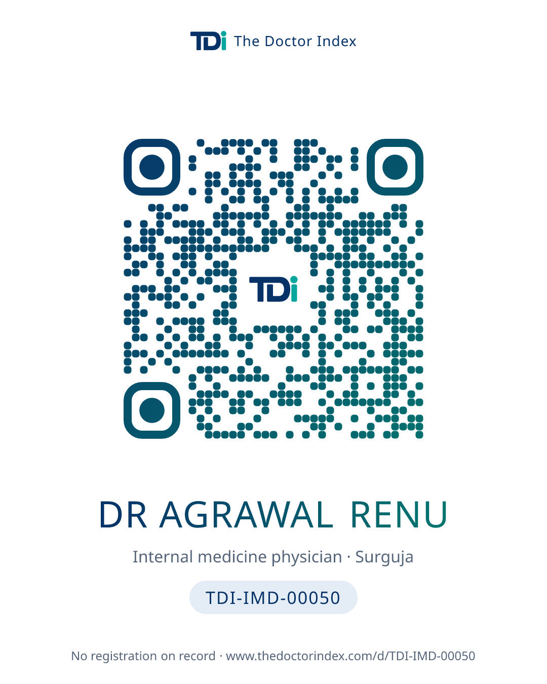 QR card for Dr Agrawal Renu, TDI-IMD-00050