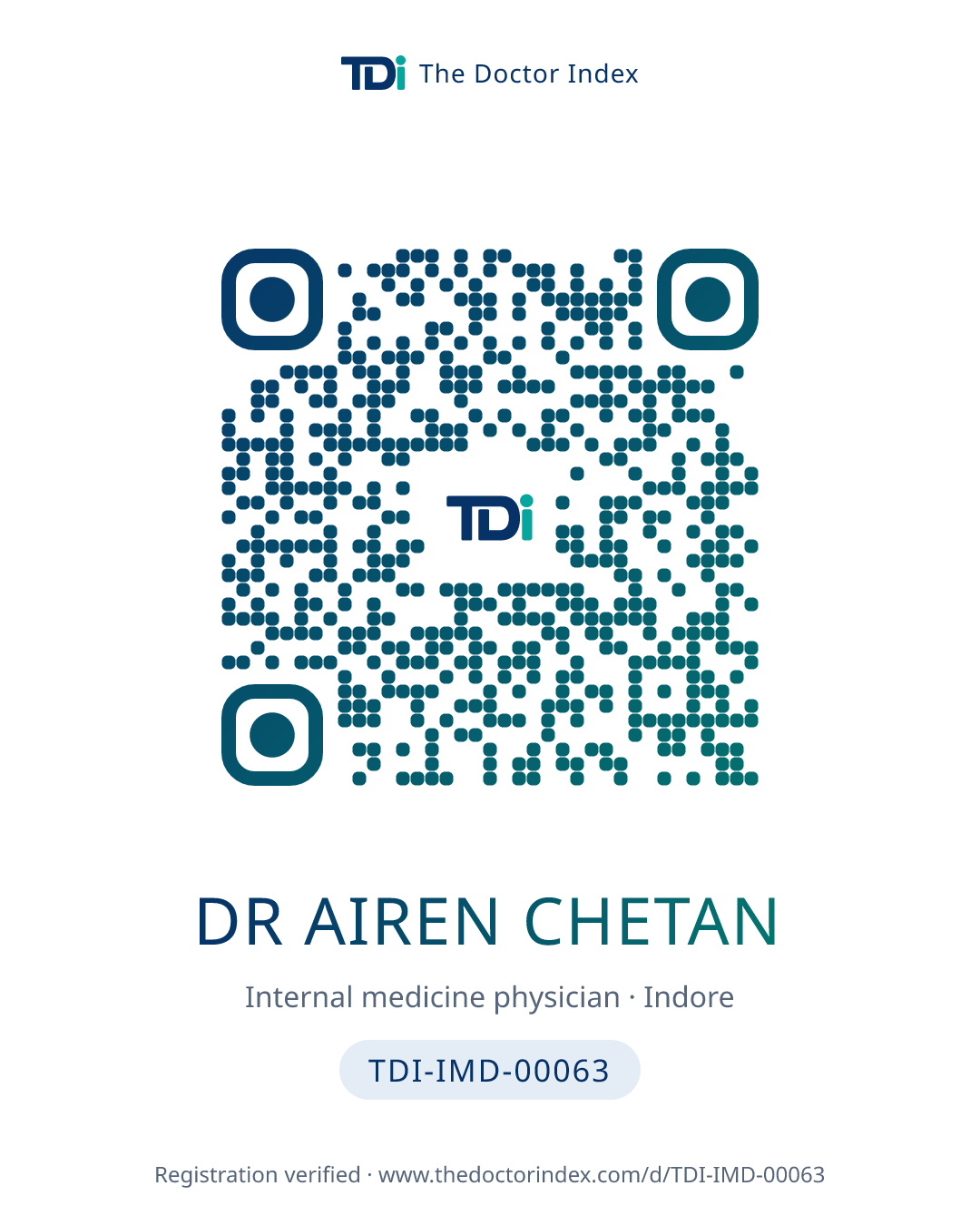 QR card for Dr Airen Chetan, TDI-IMD-00063
