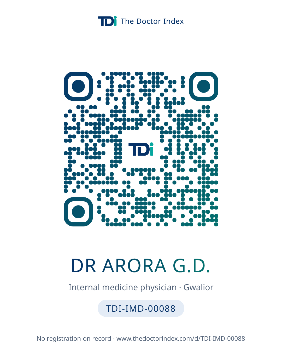 QR card for Dr Arora G.D., TDI-IMD-00088