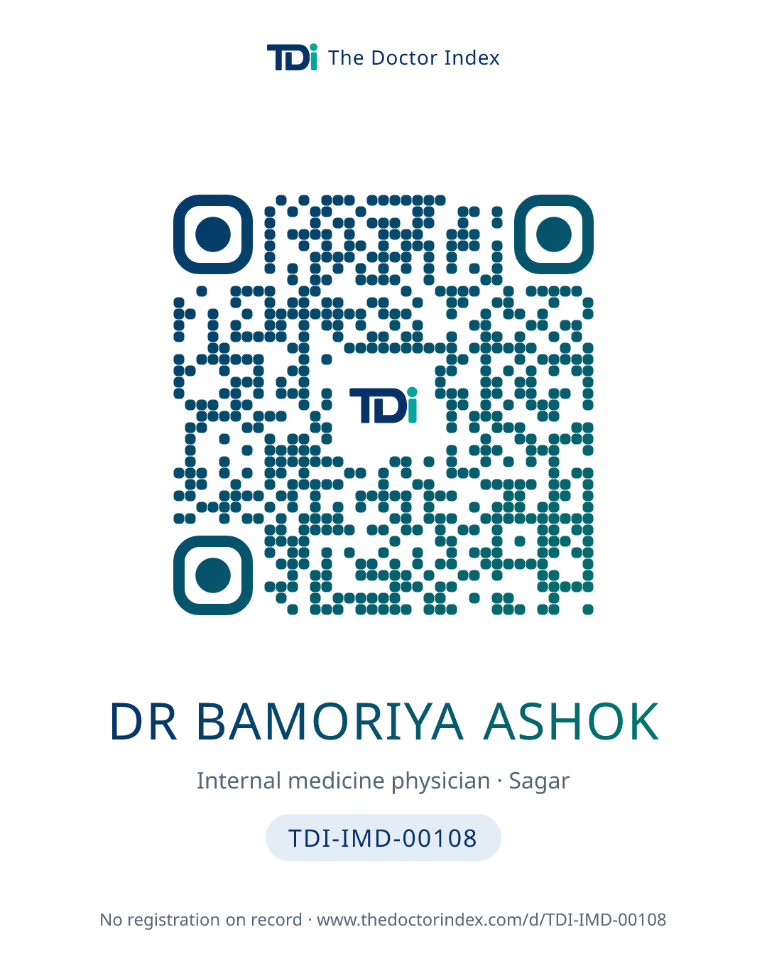 QR card for Dr Bamoriya Ashok, TDI-IMD-00108