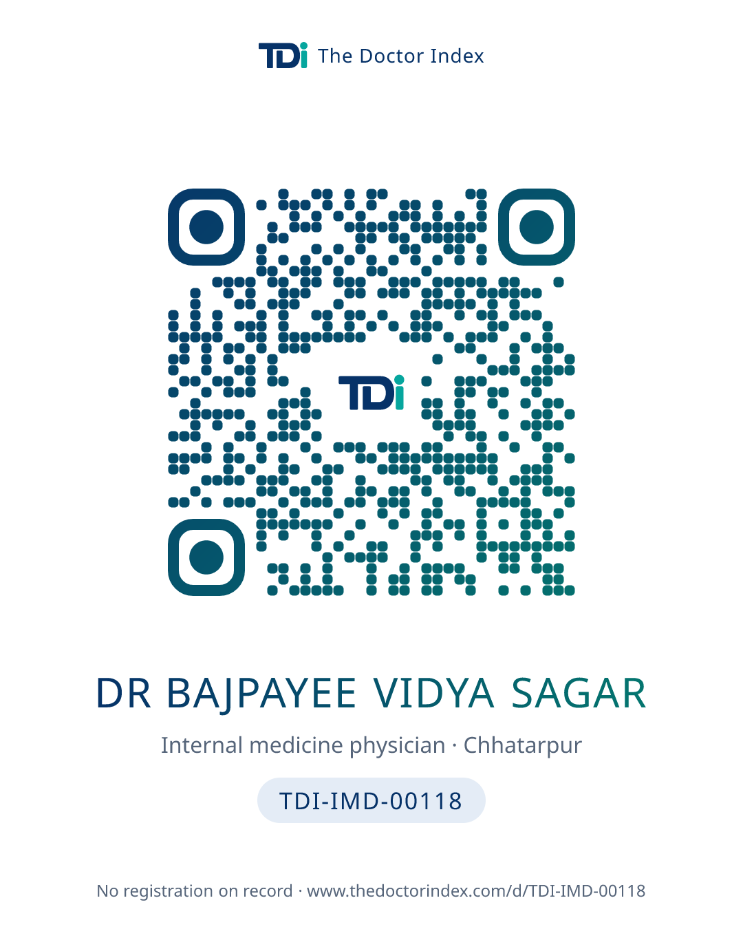 QR card for Dr Bajpayee Vidya Sagar, TDI-IMD-00118