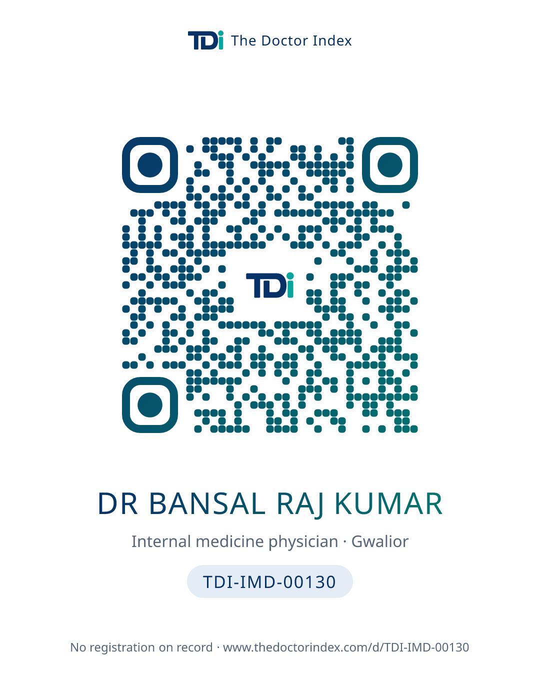 QR card for Dr Bansal Raj Kumar, TDI-IMD-00130