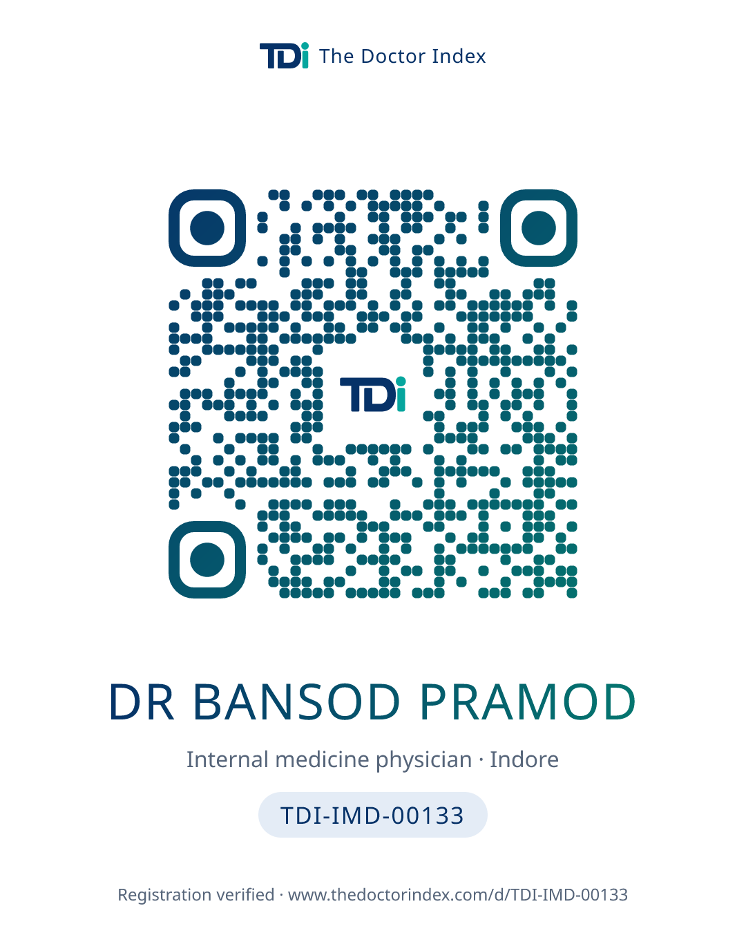 QR card for Dr Bansod Pramod, TDI-IMD-00133