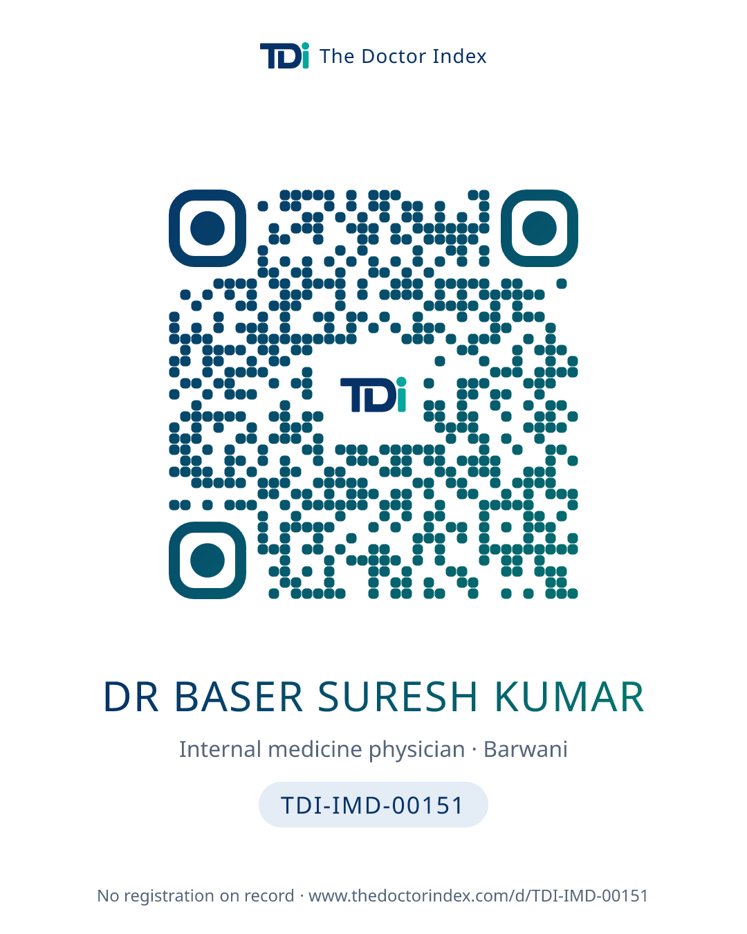 QR card for Dr Baser Suresh Kumar, TDI-IMD-00151