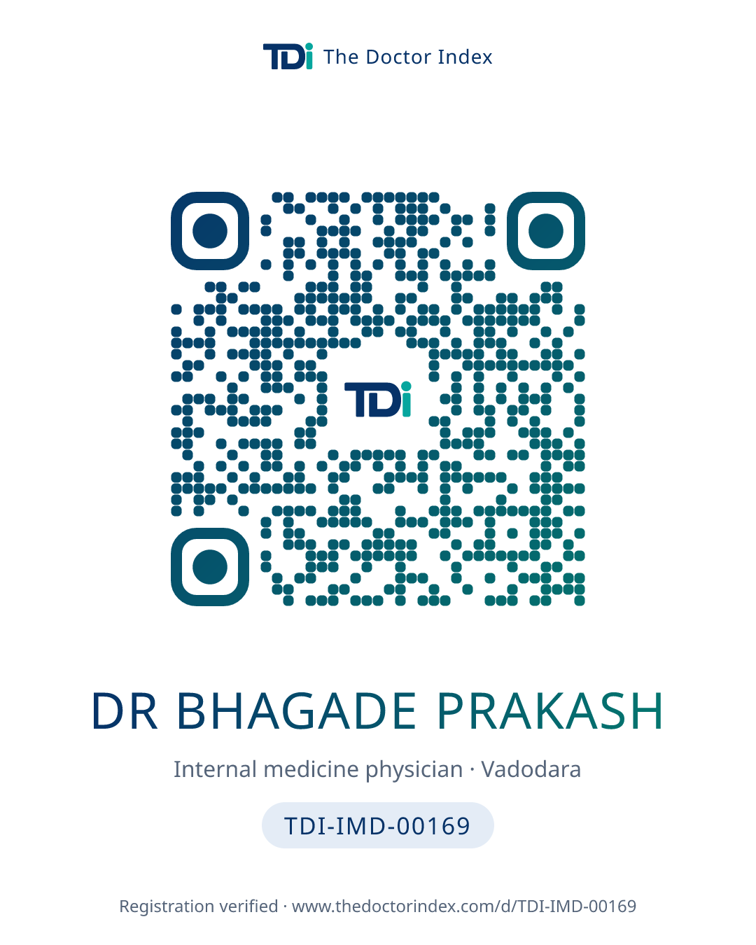 QR card for Dr Bhagade Prakash, TDI-IMD-00169