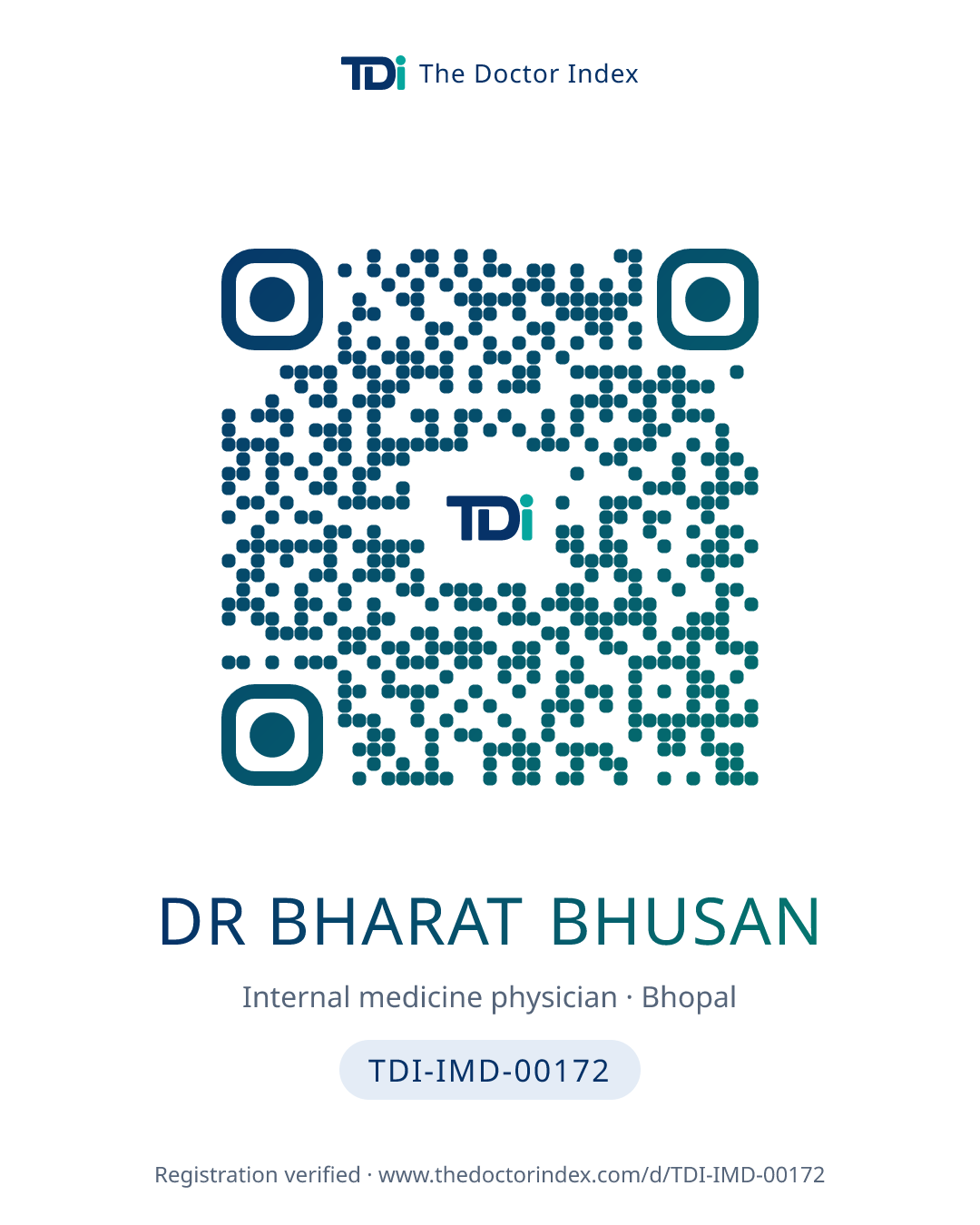 QR card for Dr Bharat Bhusan, TDI-IMD-00172