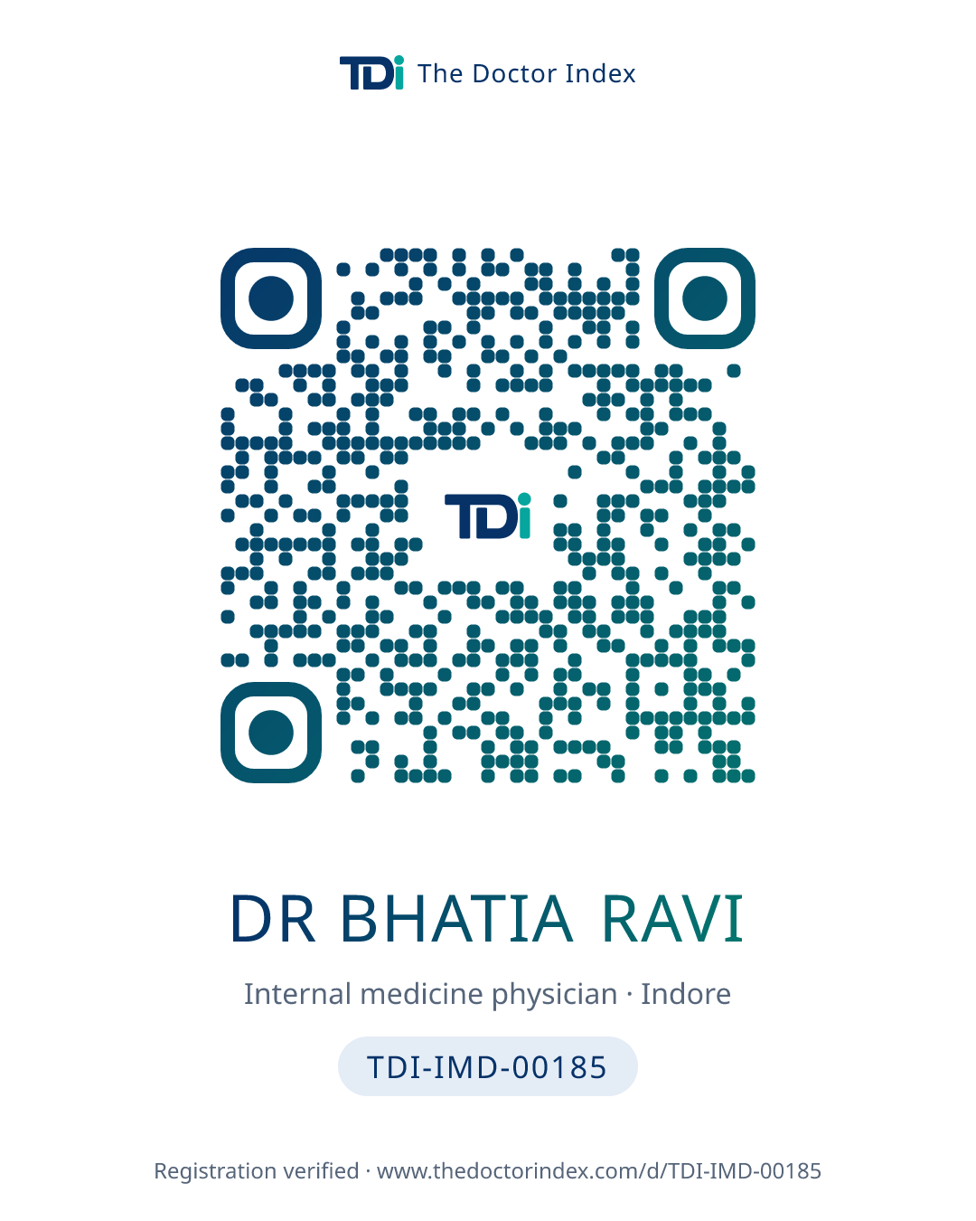 QR card for Dr Bhatia Ravi, TDI-IMD-00185