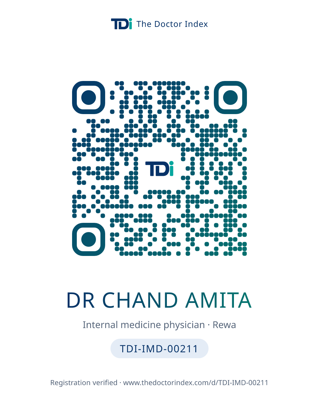 QR card for Dr Chand Amita, TDI-IMD-00211