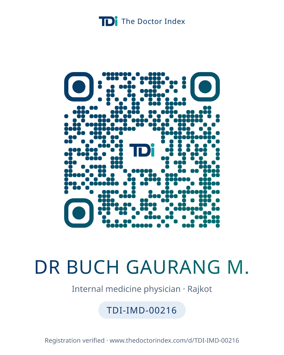 QR card for Dr Buch Gaurang M., TDI-IMD-00216