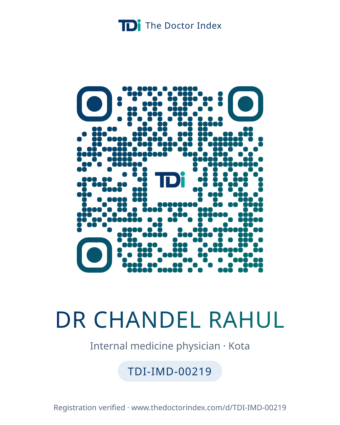 QR card for Dr Chandel Rahul, TDI-IMD-00219