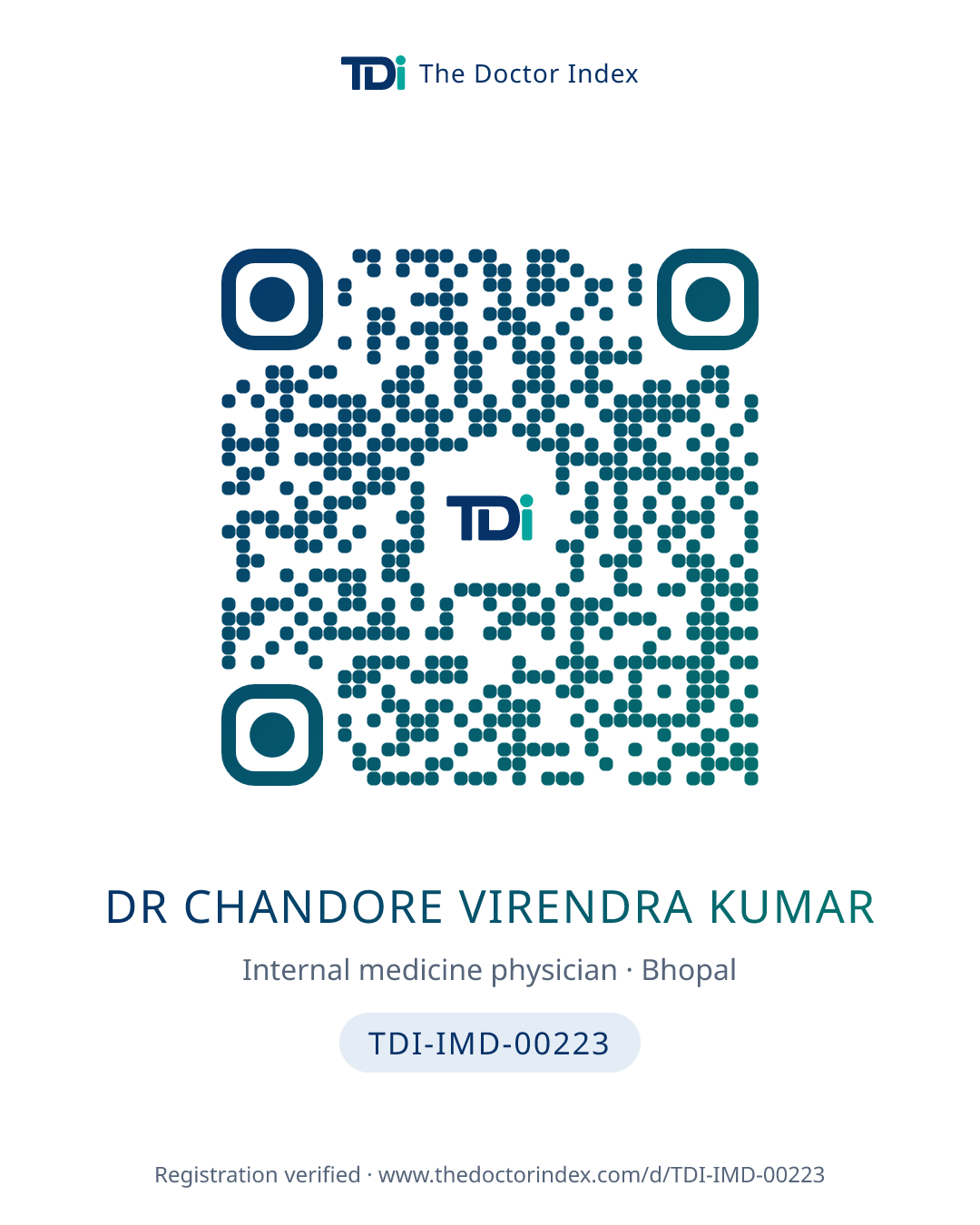 QR card for Dr Chandore Virendra Kumar, TDI-IMD-00223