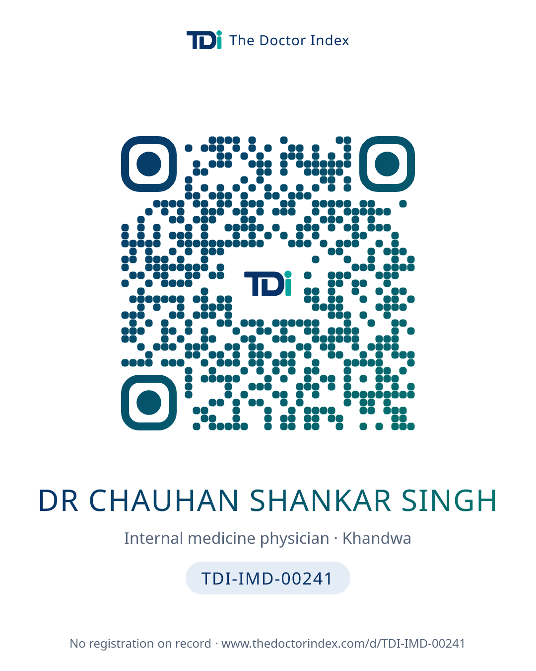 QR card for Dr Chauhan Shankar Singh, TDI-IMD-00241