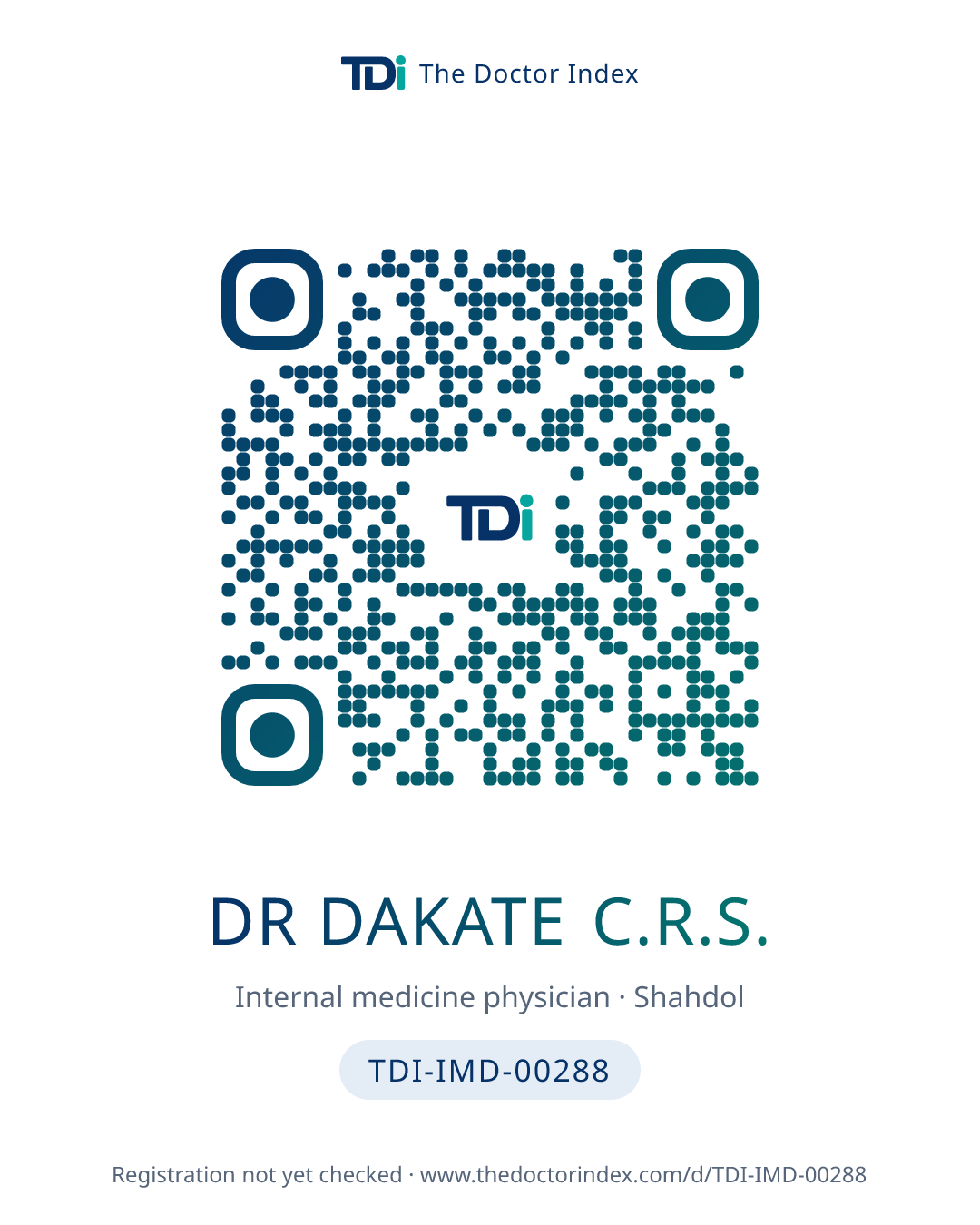 QR card for Dr Dakate C.R.S., TDI-IMD-00288