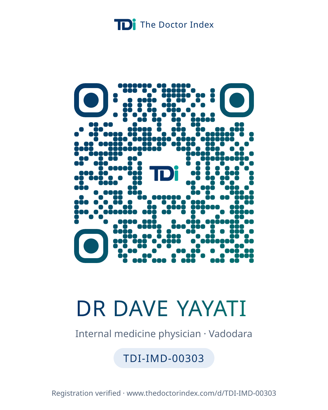 QR card for Dr Dave Yayati, TDI-IMD-00303