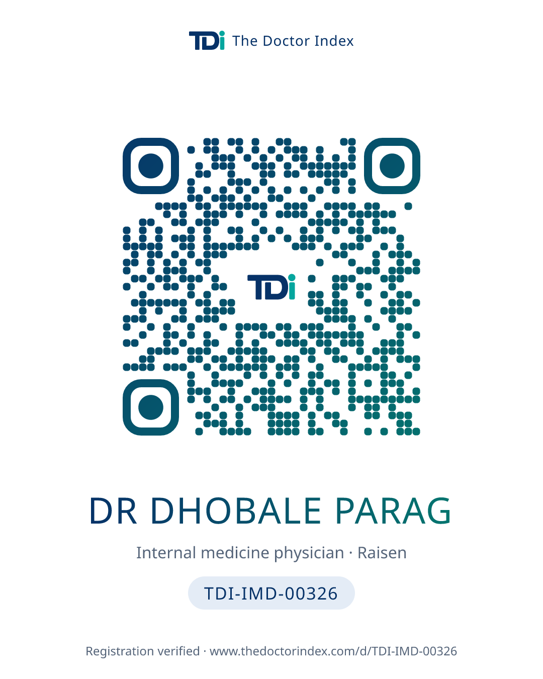 QR card for Dr Dhobale Parag, TDI-IMD-00326
