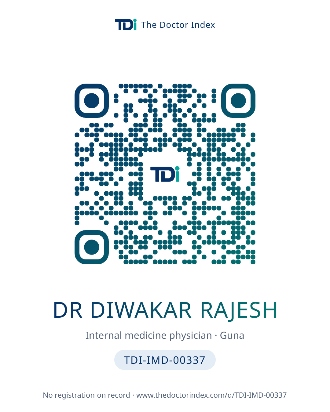 QR card for Dr Diwakar Rajesh, TDI-IMD-00337